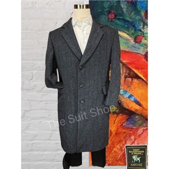 Hart Schaffner Marx Mens 44 XL Gray Wool Heavy Long OverCoat Top Coat - Picture 1 of 13